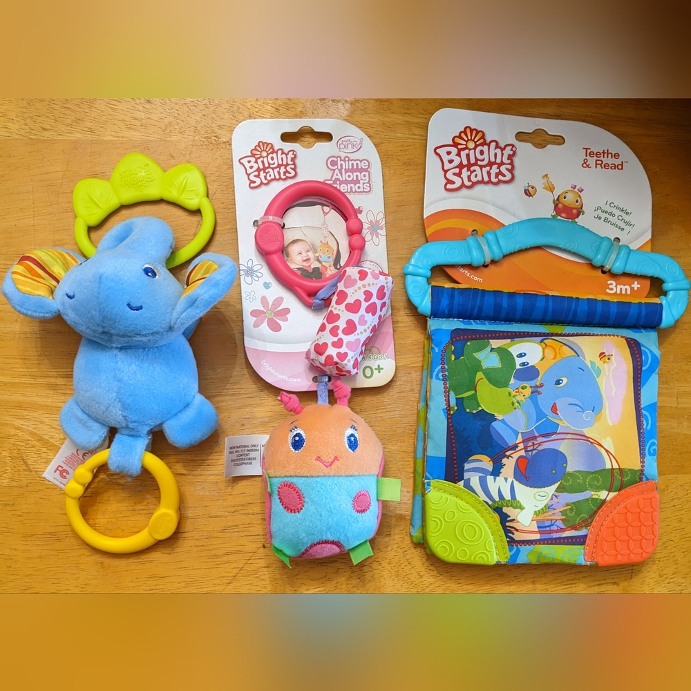 New Bright Starts Baby Toy Bundle Soft Book Chime Plush Elephant Ladybug, T10MIS